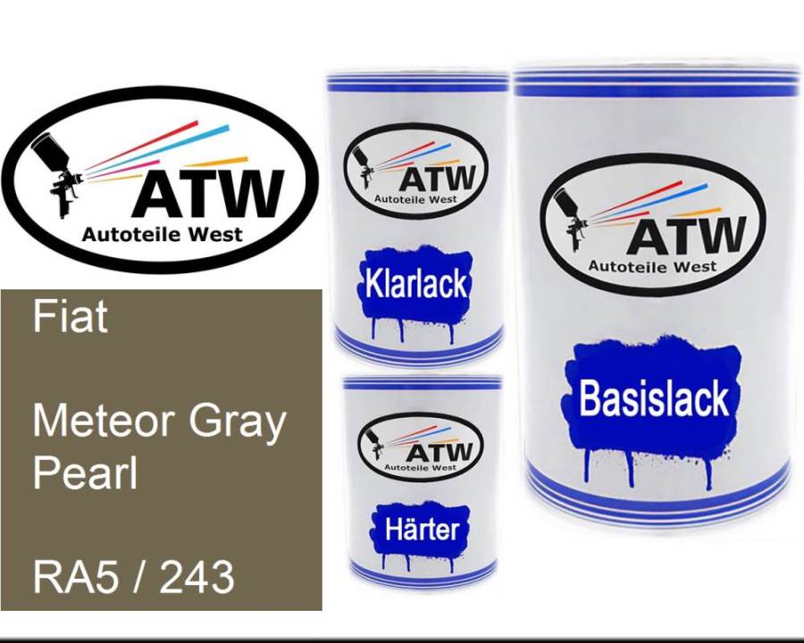 Fiat, Meteor Gray Pearl, RA5 / 243: 500ml Lackdose + 500ml Klarlack + 250ml Härter - Set, von ATW Autoteile West.